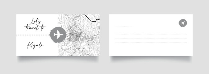 Naklejka premium Travel Coupon to Africa Rwanda Kigali postcard vector illustration