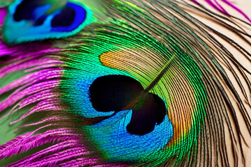 Fototapeta premium A detailed close-up of a vibrant peacock feather