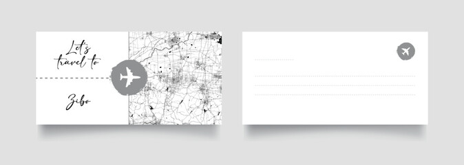 Travel Coupon to Asia China Zibo postcard vector illustration