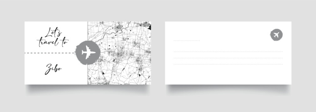 Travel Coupon to Asia China Zibo postcard vector illustration