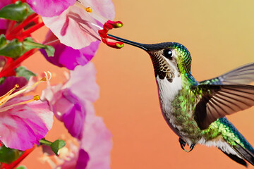 Obraz premium A detailed close-up of a hummingbird feeding on nectar