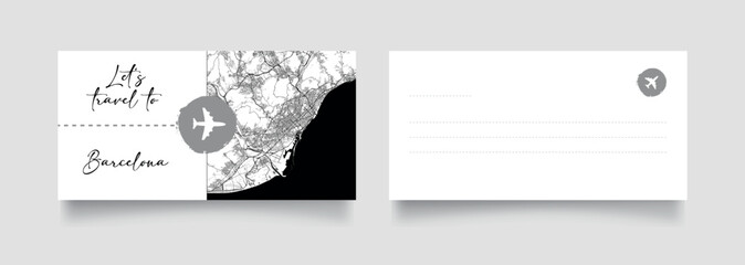 Travel Coupon to Europe Spain Barcelona postcard vector illustration