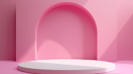 Pink background mock up with podium stage