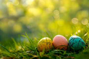 Fototapeta premium easter eggs on grass
