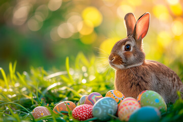 Fototapeta na wymiar easter bunny and easter eggs