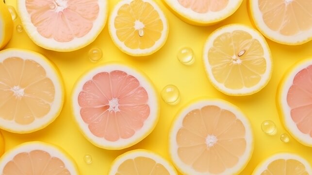 Experience the essence of coolness in this top view shot showcasing a white spray bottle surrounded by ice cubes, water drops, and juicy yellow lemons