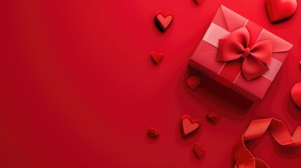 Red present box with Paper art for Valentines day banner, red theme