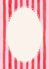 Fondo a rayas pintado estilo acuarela con marco en el centro. Plantilla a rayas rosado y rojo con textura pintado a mano y espacio en blanco en el centro. Estilo coquette