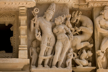 India temples of Khajuraho on a cloudy autumn day