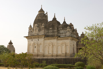 India temples of Khajuraho on a cloudy autumn day