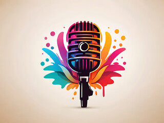 flat vector logo of Microphone, Colorful Microphone logo for Singers, Podcasters, Voice Artist