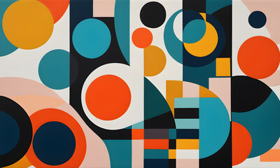 Abstract Scandinavian Analogous Painting Minimalistic Modern Artwork Geometric Colourful Wall Art Patterns