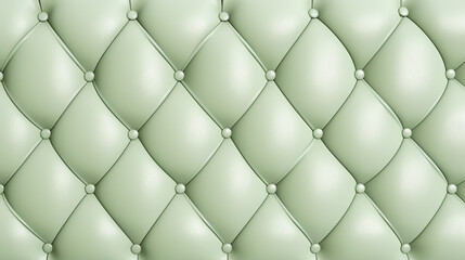 Seamless light pastel green diamond tufted upholstery background texture. Abstract soft puffy quilted sofa cushions panoramic pattern, generative AI
