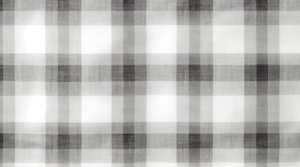 Seamless subtle light grey gingham checker tartan fabric pattern. Contemporary trendy monochrome gray plaid fashion textile transparent overlay. Tablecloth or picnic blanket design background texture - obrazy, fototapety, plakaty