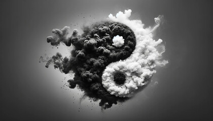 Yin yang symbol made of smoke on white background - obrazy, fototapety, plakaty