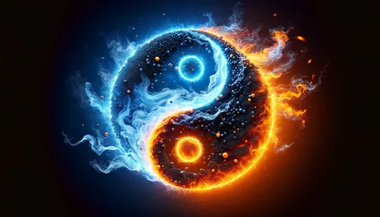 Poster Yin and Yang symbol in fire and ice with smoke and spark effect © apisit
