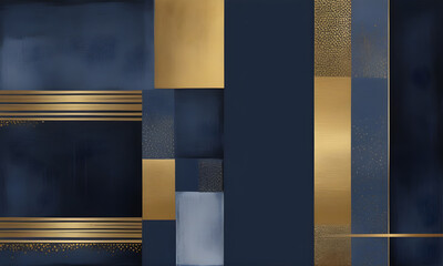 Abstract Scandinavian Navy Blue Gold Painting Minimalistic Modern Artwork Geometric Colourful Wall Art Patterns