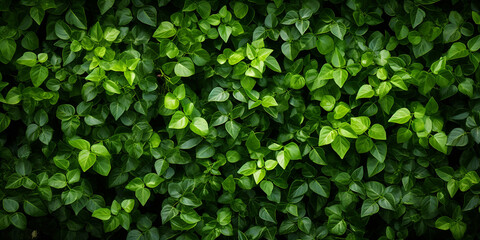 Vibrant green Foliage wall ivy nature leaves plant outdoor decorates modern tropical freshness green border top view mesmerizing display of natures movement make eyes fresh and cool. - obrazy, fototapety, plakaty