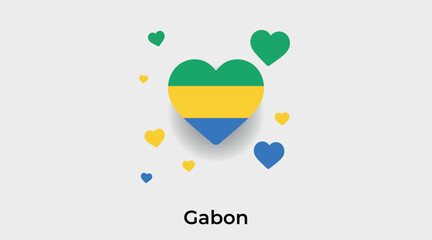 Gabon flag heart shape with additional hearts icon vector illustration