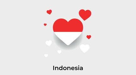 Indonesia flag heart shape with additional hearts icon vector illustration