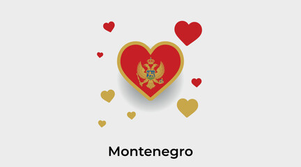 Montenegro flag heart shape with additional hearts icon vector illustration