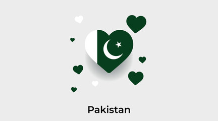 Pakistan flag heart shape with additional hearts icon vector illustration
