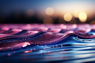 Glowing neon wave lines with bokeh lights   data transfer concept   digital wallpaper