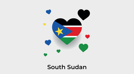 South Sudan flag heart shape with additional hearts icon vector illustration