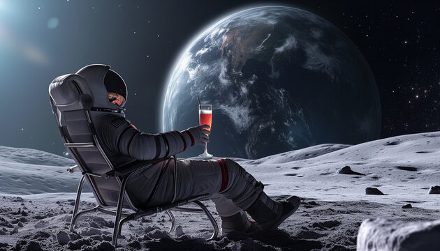 Astronaut enjoying a cocktail on the moon