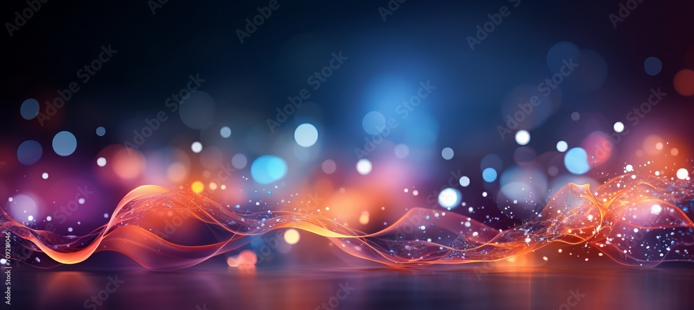 Poster dynamic abstract bokeh background with futuristic technology elements in vibrant colors