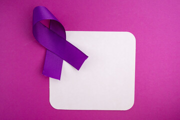 International Epilepsy Day. Purple ribbon on a color background. Alzheimer's disease, pancreatic...