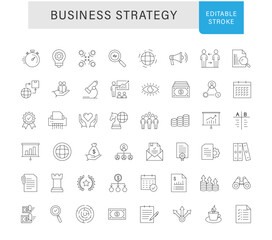 Business Strategy outline Icons. Business solutions icons for web and mobile app. Action List, research, solution, team, marketing, startup, advertising, business process, management