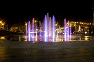 Colorful water fountain in Krakow, Poland