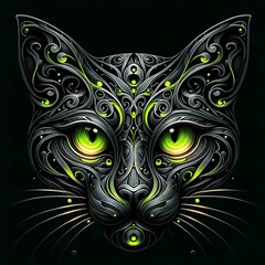 A stylized feline cat Tiger face swirling patterns