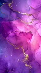 AI generated illustration of an alcohol ink painting featuring a blend of purple and gold hues