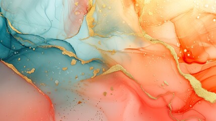 AI generated illustration of an alcohol ink painting showcasing  orange, pink, and blue hues