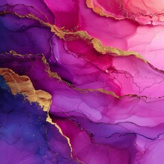 Fototapeta premium AI generated illustration of an alcohol ink painting featuring a blend of purple and gold hues
