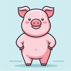 Obraz na płótnie Canvas Cute Logo Mascot Cheerful Cartoon Piglet Standing Confidently