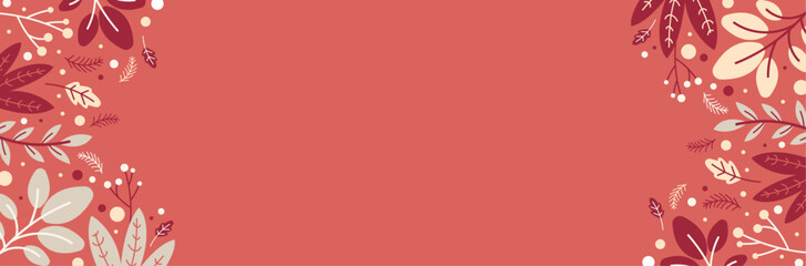 Bannière festive et végétale pour la Saint-Valentin - Décorations florales aux couleurs d'Amour - Arrière-plan romantique pour la journée des amoureux - Illustrations éditables - Cadre déco moderne