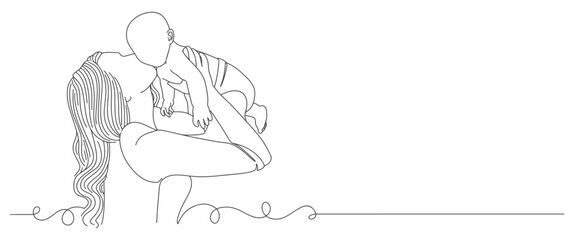 Mother and son line art style vector illustration, mothers day, womens day celebration background