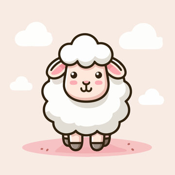 Adorable Illustrated Logo Mascot Sheep with soft background. Animal logo with pose