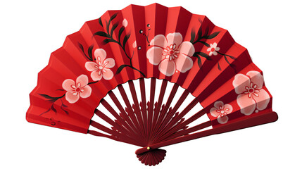 japanese fan with bold colors and design isolated against transparent background