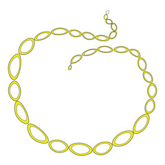 Yellow color chain necklace, isolate on white, flat vector, girly things, frame