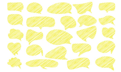 Set of speak bubble text. Scribble frames. Chatting box, message box design. Balloon doodle style of thinking sign