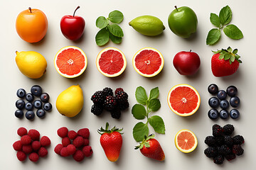 background of fruits and citruses in a flat line