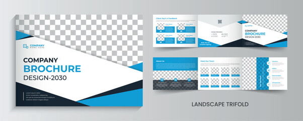 company landscape tri fold leaflet template design - obrazy, fototapety, plakaty