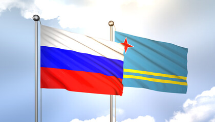 Russia and Aruba Flag Together A Concept of Realations