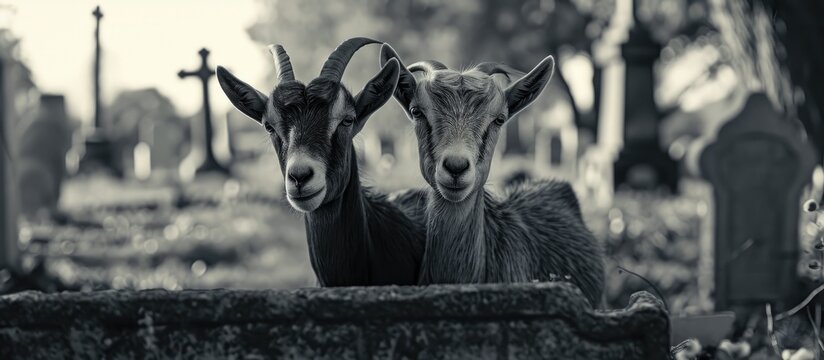 Pair of goats in the cemetery.