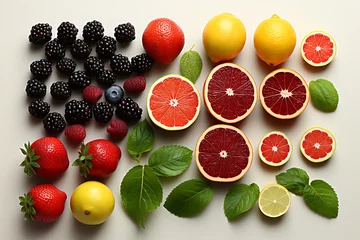 Foto op Plexiglas background of fruits and citruses in a flat line © River Girl