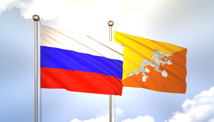 Russia and Bhutan Flag Together A Concept of Realations